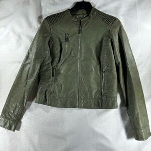 J2 Olive Green Faux Leather Jacket bikercore chic streetwear neutral motorcycle